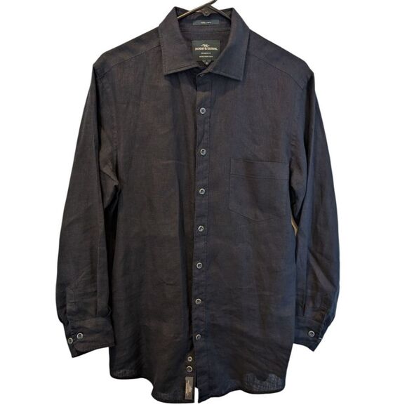 Rodd & Gunn Sports Fit Men's S Navy 100% Linen Button-Up Shirt w/ Chest Pocket - Picture 1 of 4